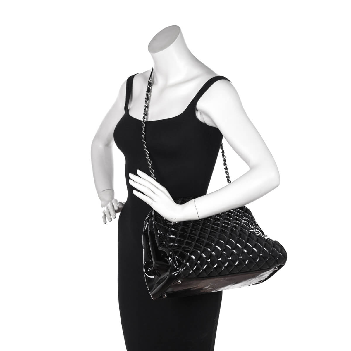 Chanel Black Patent Quilted Large Just Mademoiselle Bowling Bag