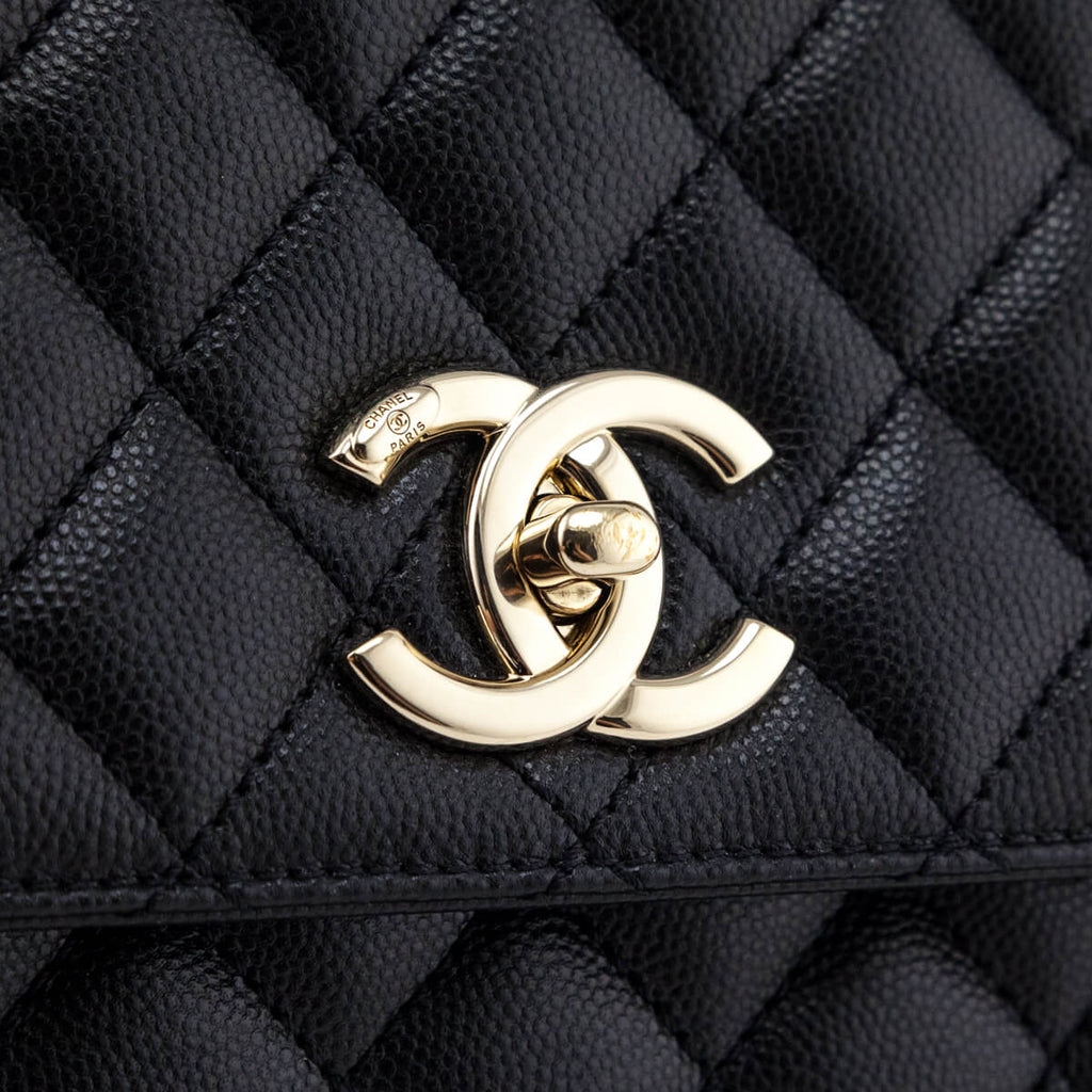 Chanel Black Quilted Caviar Small Coco Handle Flap Bag