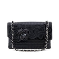 Chanel Black Quilted Lambskin Chocolate Bar Camellia No. 5 Pochette