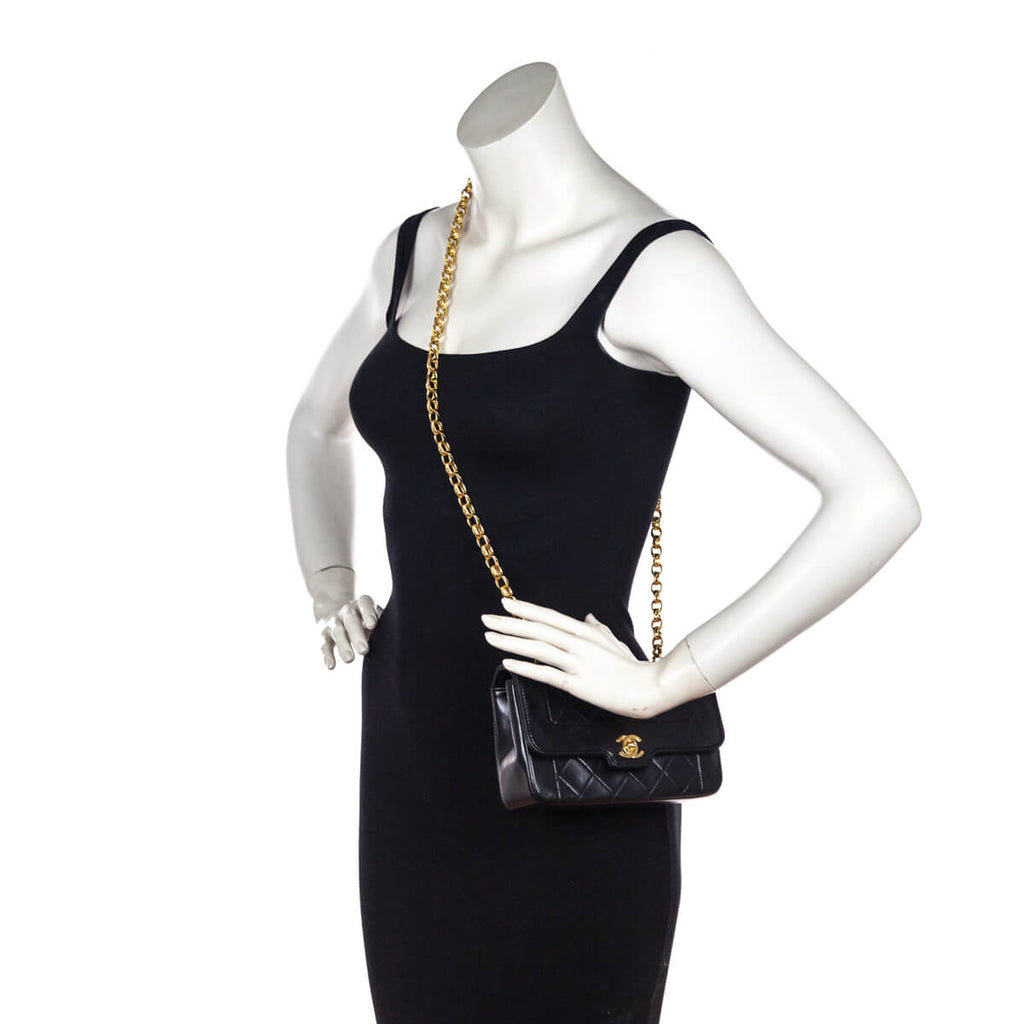 Chanel Black Quilted Lambskin Vintage Mini Diana Flap Bag