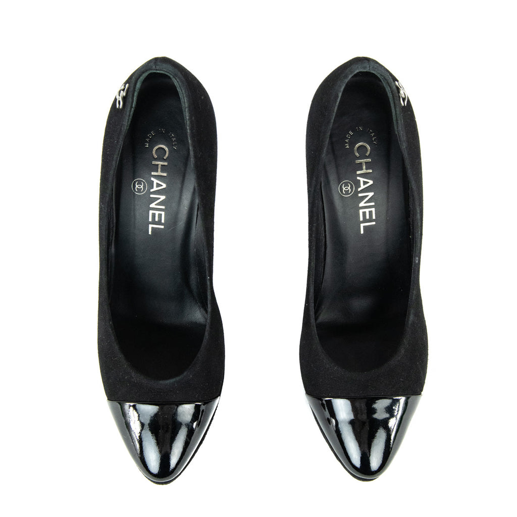 Chanel Black Suede Cap Toe Pumps Size 8.5 | EU 38.5