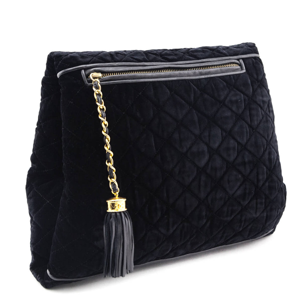 Chanel Black Velvet Hand Warmer Clutch