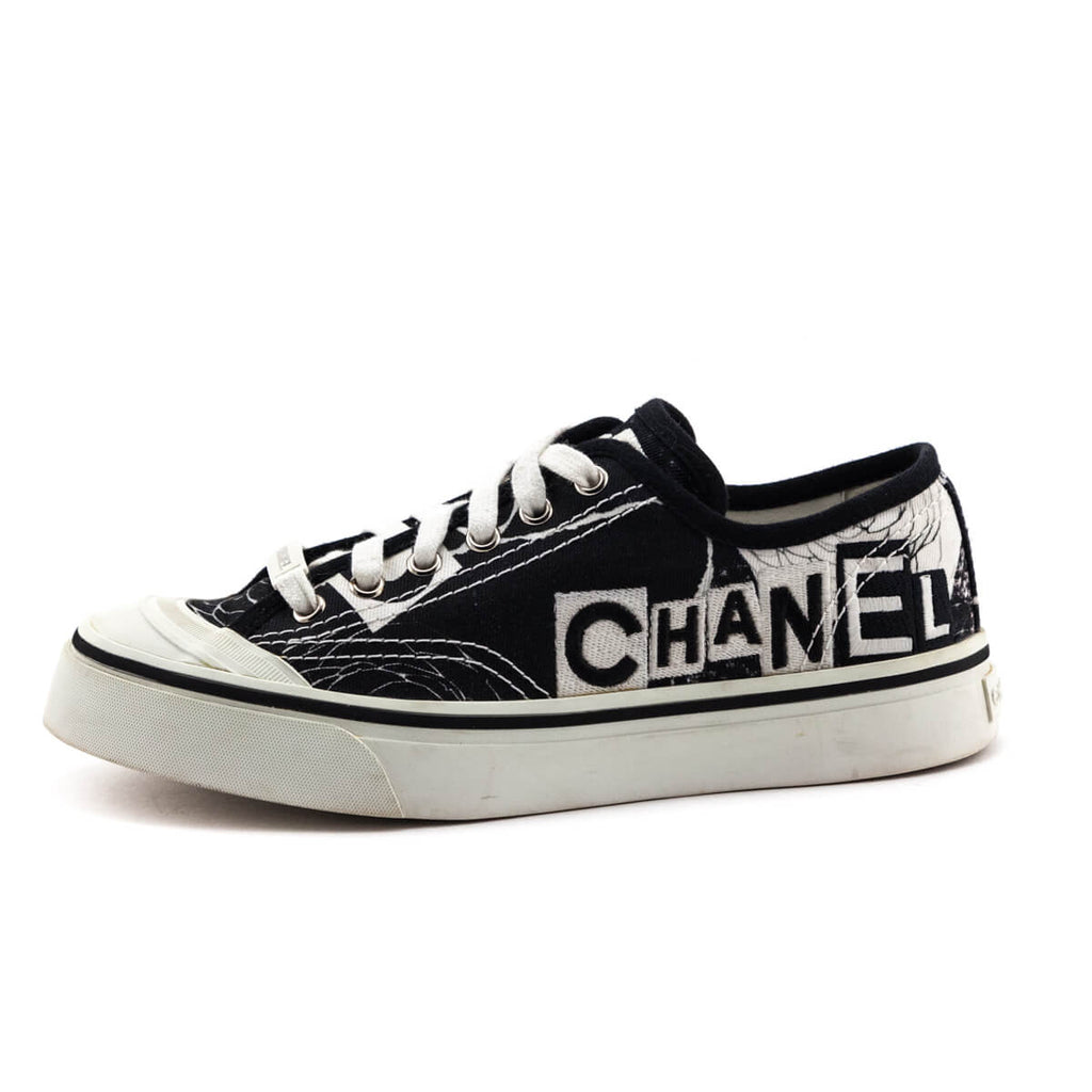 Chanel Black & White Canvas Printed Low Top Sneakers Size US 6.5 | EU 36.5