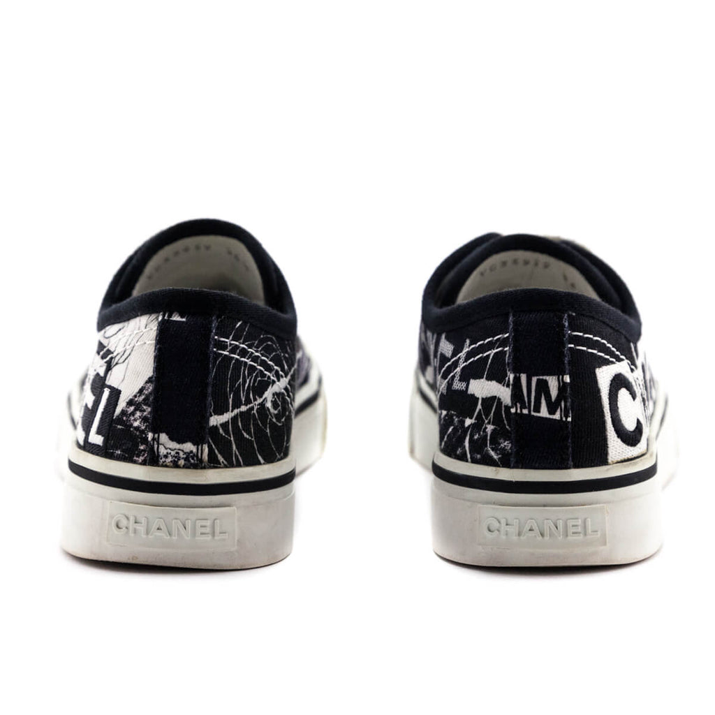 Chanel Black & White Canvas Printed Low Top Sneakers Size US 6.5 | EU 36.5