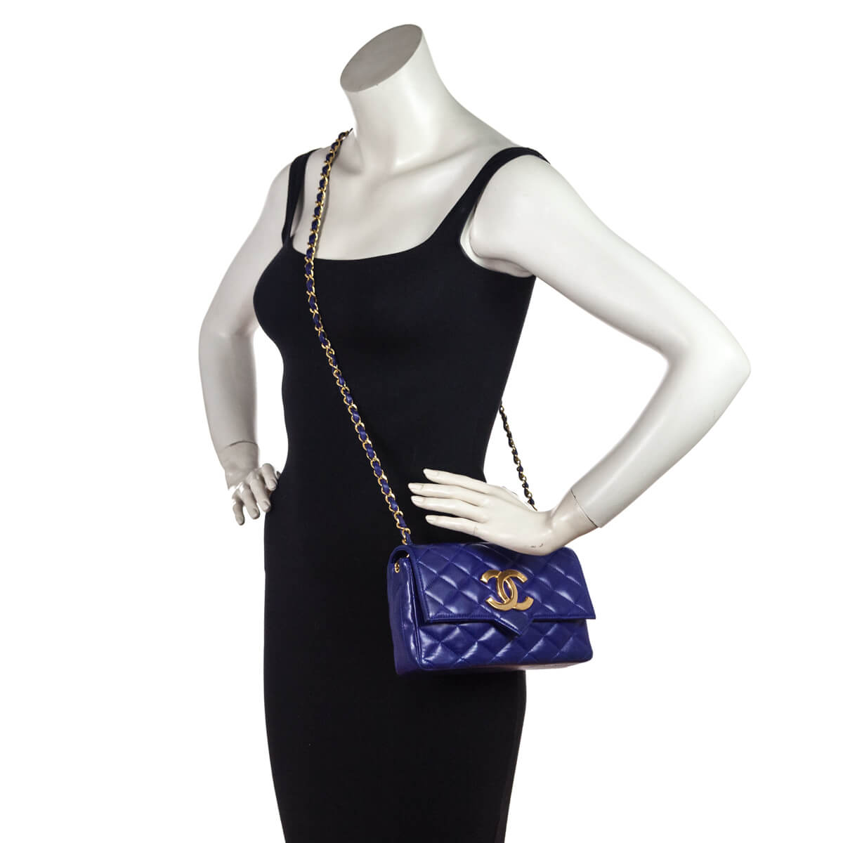 Chanel Blue Lambskin Quilted Vintage Pointed Flap Bag