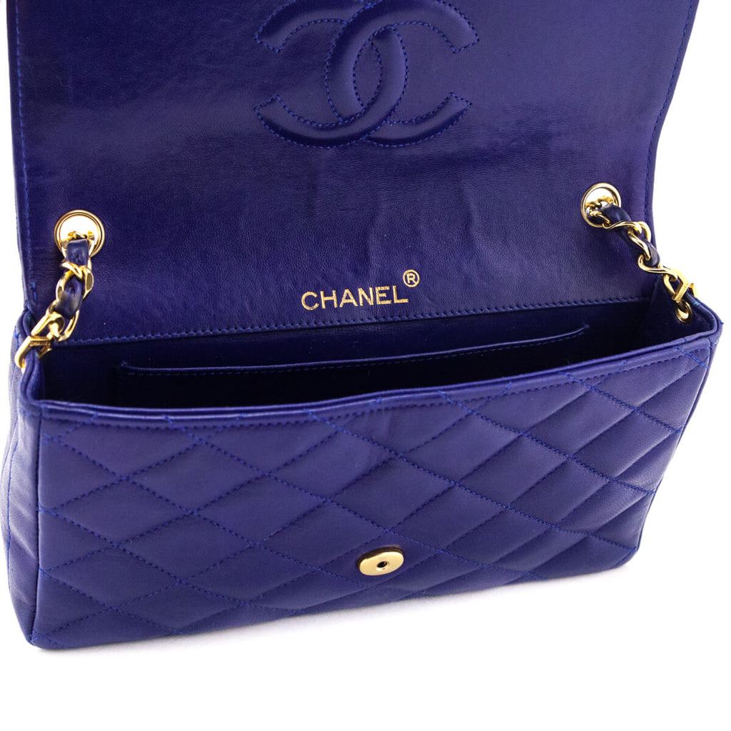 Chanel Blue Lambskin Quilted Vintage Pointed Flap Bag