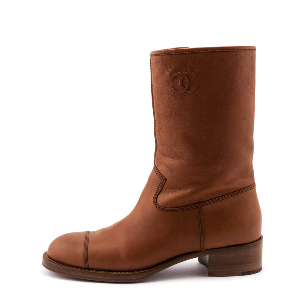 Chanel Caramel CC Logo Mid Calf Boots Size US 11 | EU 41