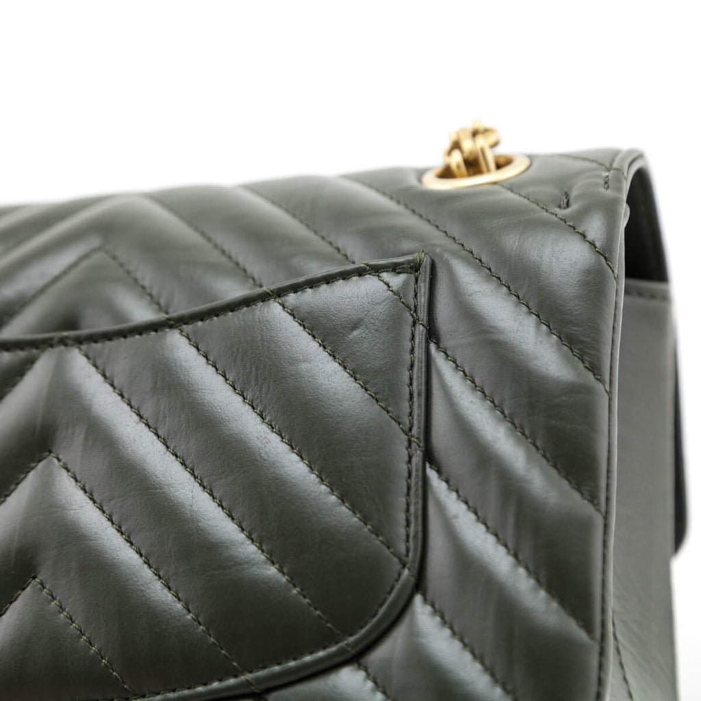 Chanel Green Quilted Aged Calfskin Chevron Mini Reissue Flap Bag