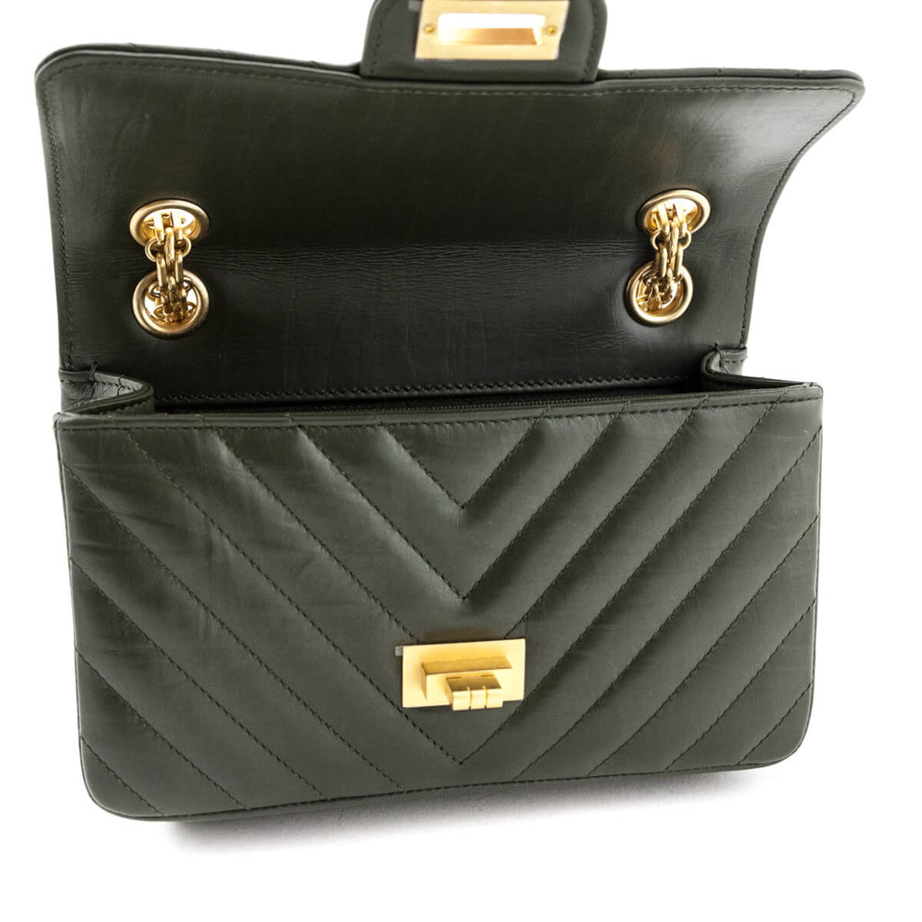 Chanel Green Quilted Aged Calfskin Chevron Mini Reissue Flap Bag