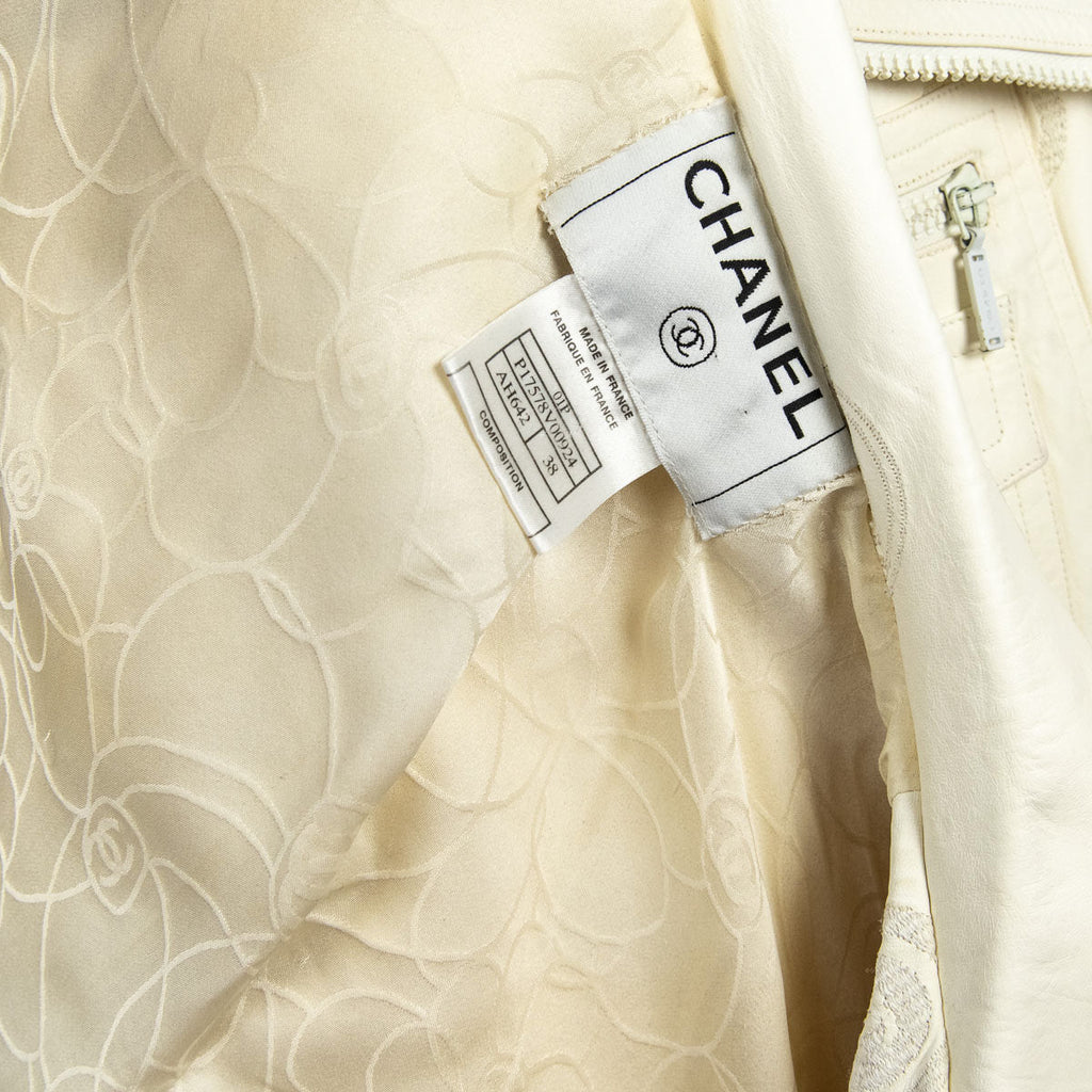 Chanel Ivory Lambskin CC Moto Jacket Size S | FR 38