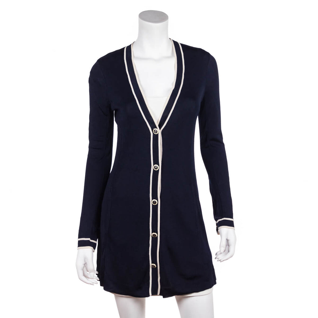Chanel Navy Knit V-Neck Cardigan Size XS | FR 36