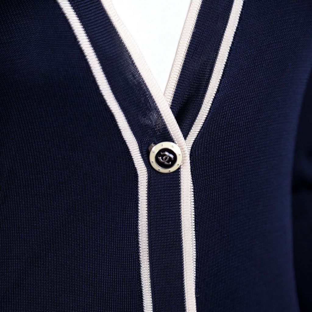 Chanel Navy Knit V-Neck Cardigan Size XS | FR 36