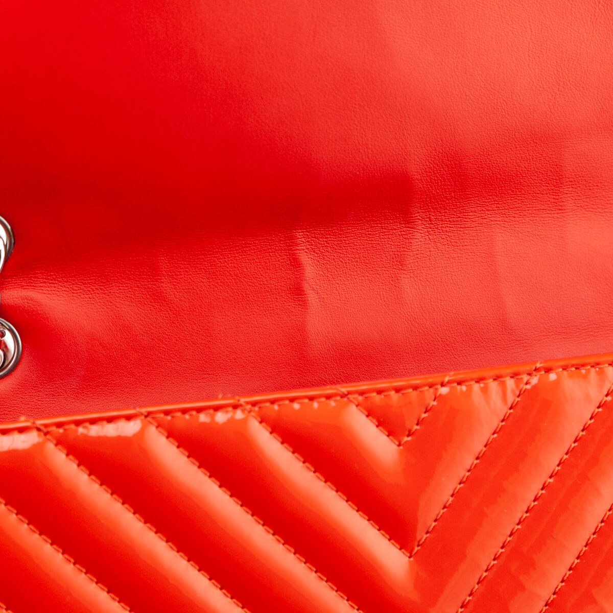 Chanel Orange Quilted Chevron Patent Maxi Classic Single Flap Shoulder Bag