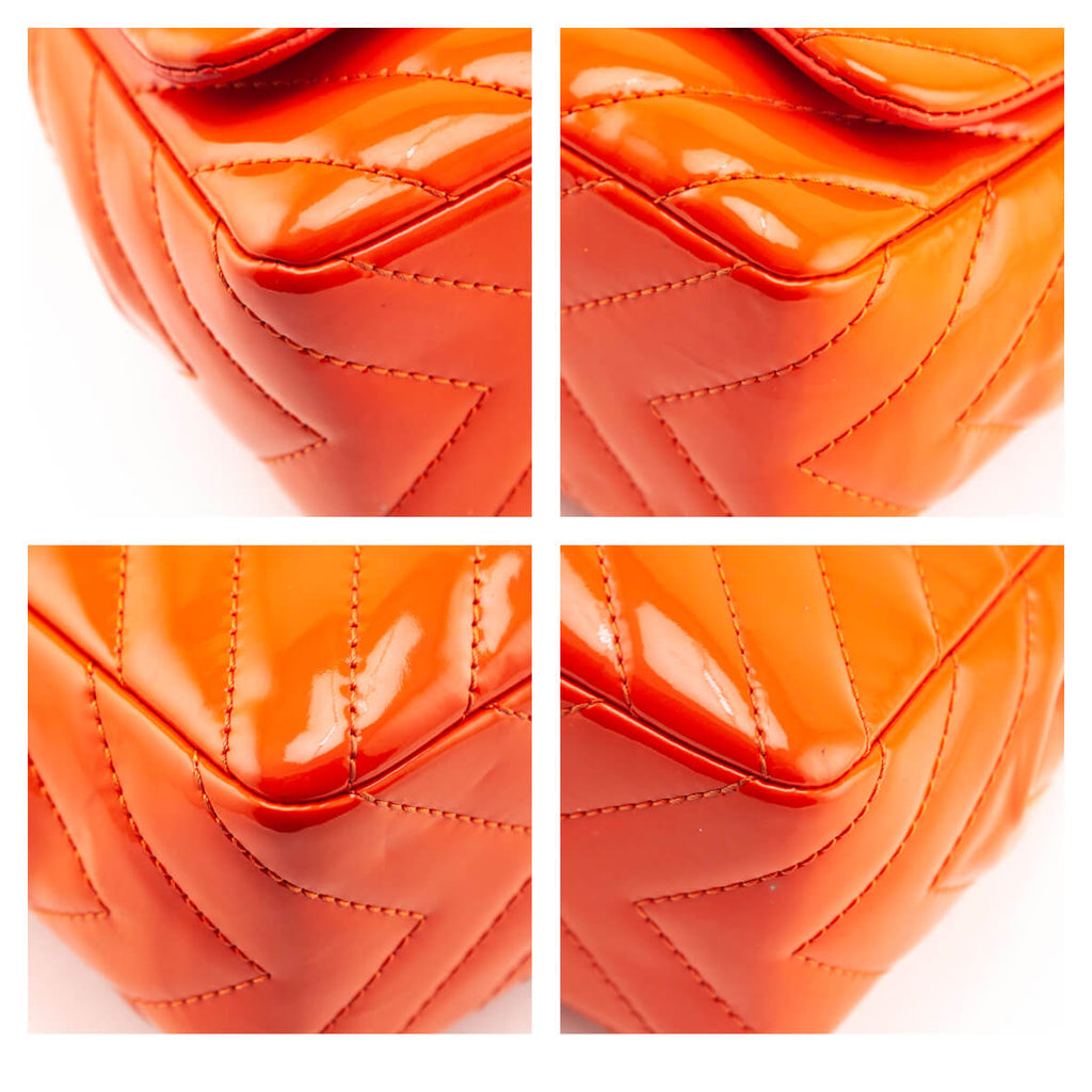 Chanel Orange Quilted Chevron Patent Maxi Classic Single Flap Shoulder Bag