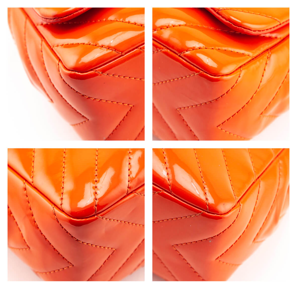 Chanel Orange Quilted Chevron Patent Maxi Classic Single Flap Shoulder Bag