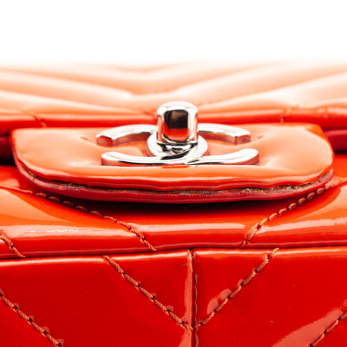 Chanel Orange Quilted Chevron Patent Maxi Classic Single Flap Shoulder Bag