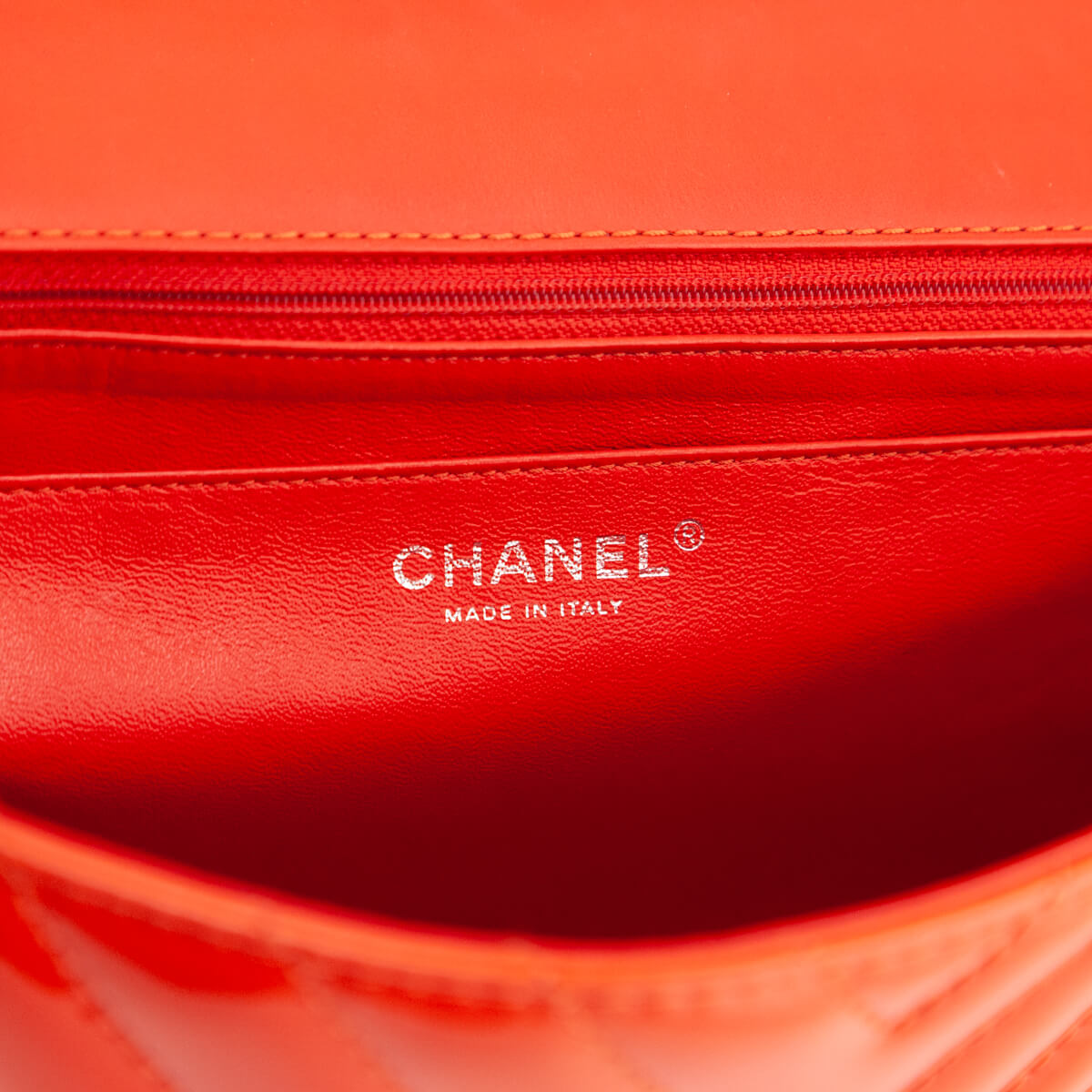 Chanel Orange Quilted Chevron Patent Maxi Classic Single Flap Shoulder Bag