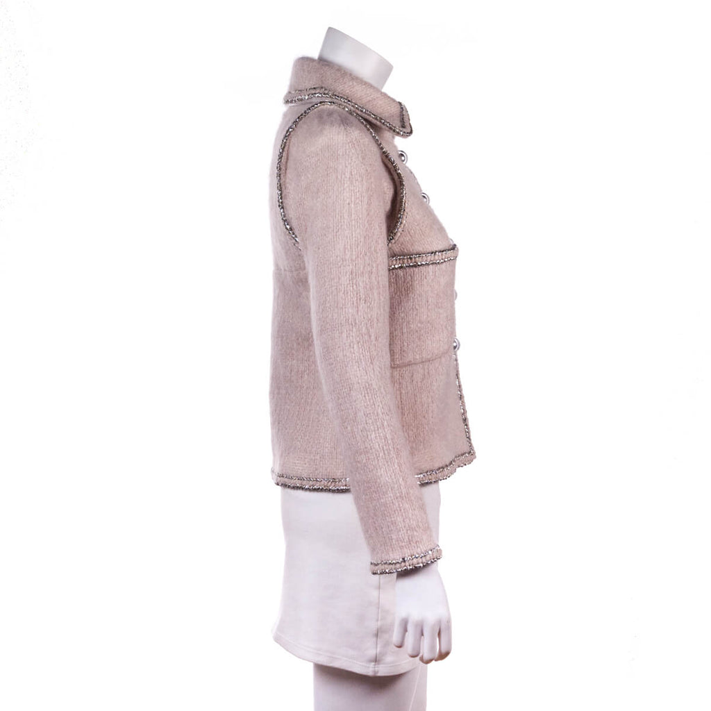 Chanel Pale Pink Mohair Silver Trim Single Breasted Jacket Size XXS | FR 34