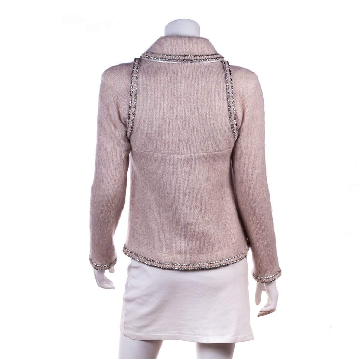 Chanel Pale Pink Mohair Silver Trim Single Breasted Jacket Size XXS | FR 34