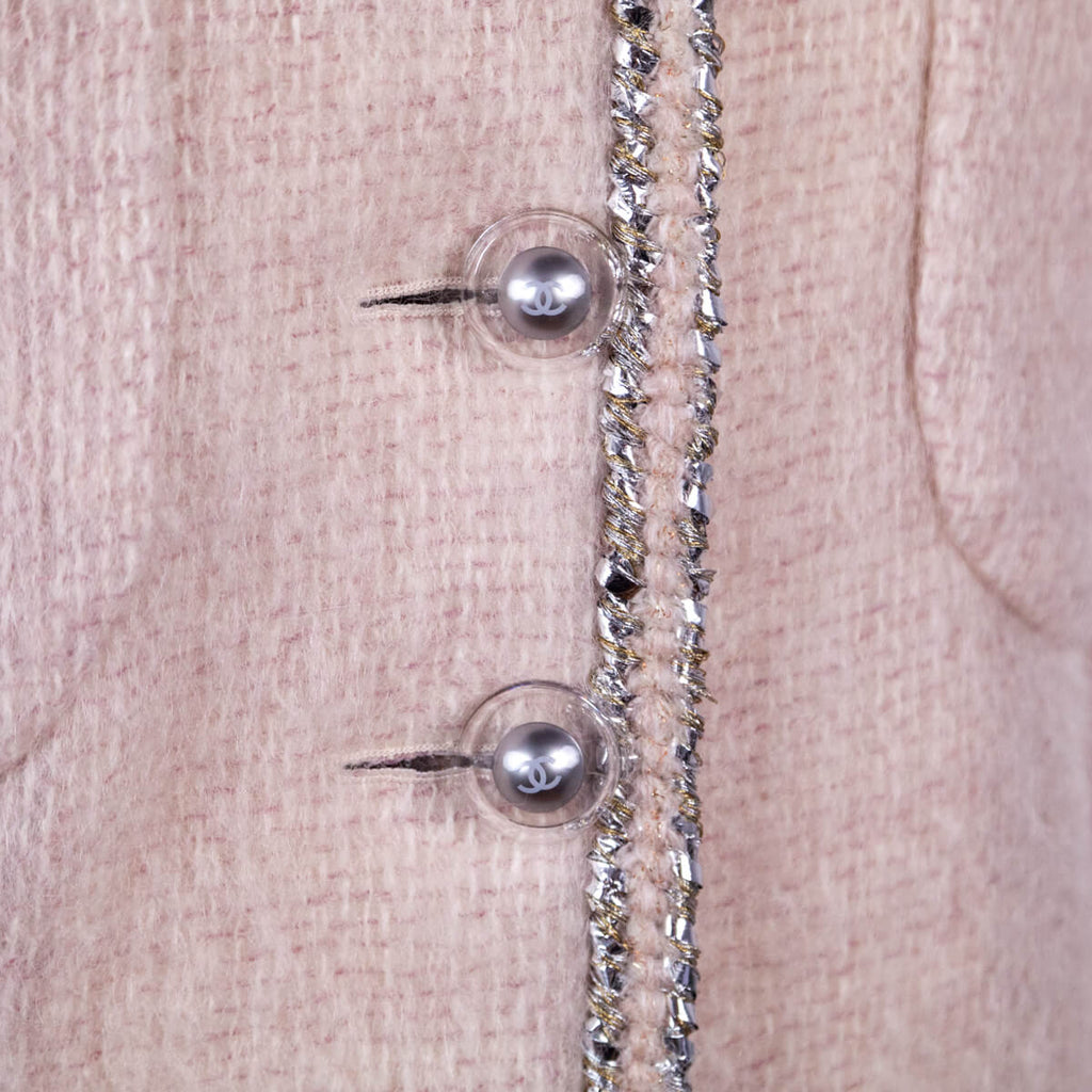 Chanel Pale Pink Mohair Silver Trim Single Breasted Jacket Size XXS | FR 34