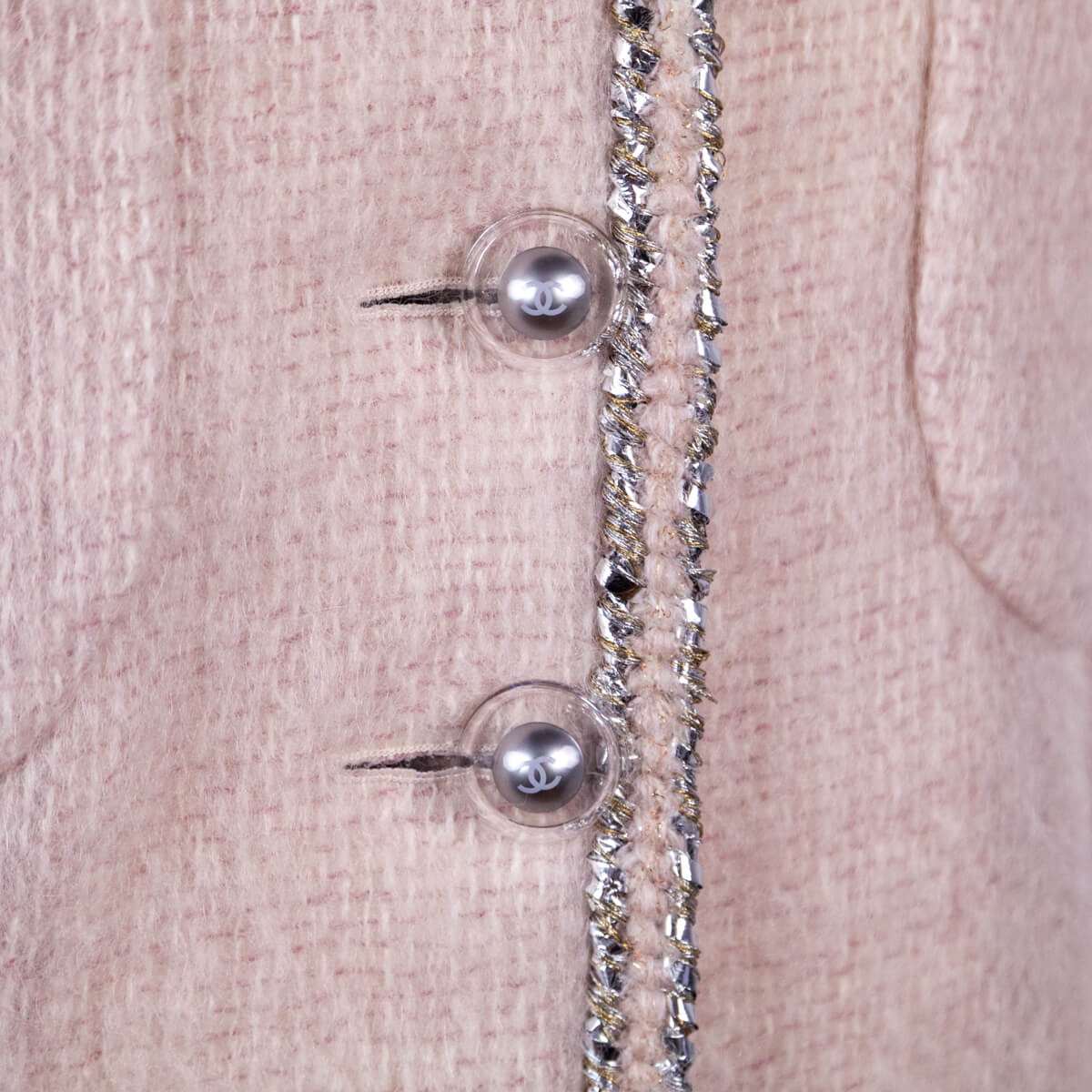 Chanel Pale Pink Mohair Silver Trim Single Breasted Jacket Size XXS | FR 34