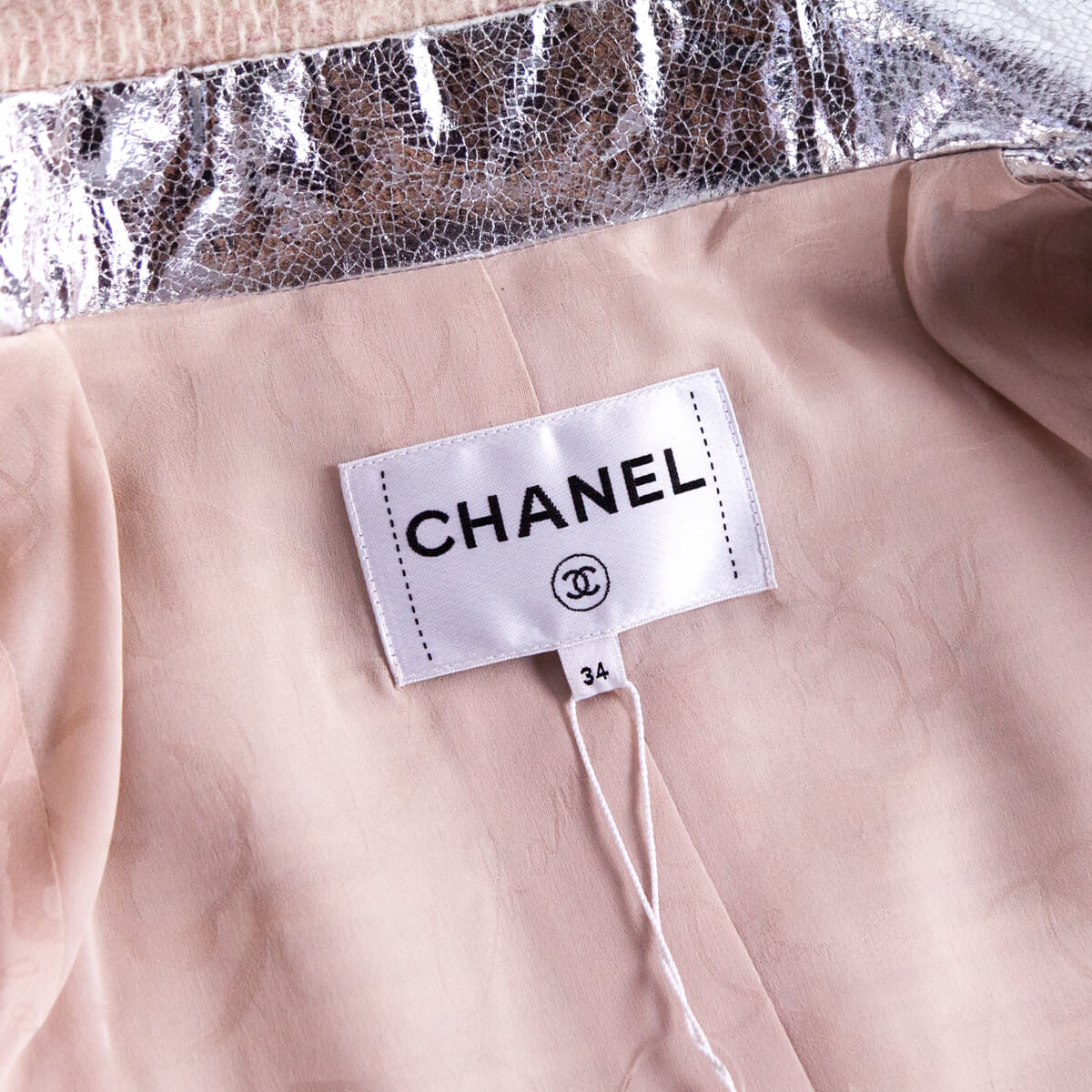 Chanel Pale Pink Mohair Silver Trim Single Breasted Jacket Size XXS | FR 34