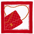 Chanel Red & White Silk Printed Flap Bag Scarf