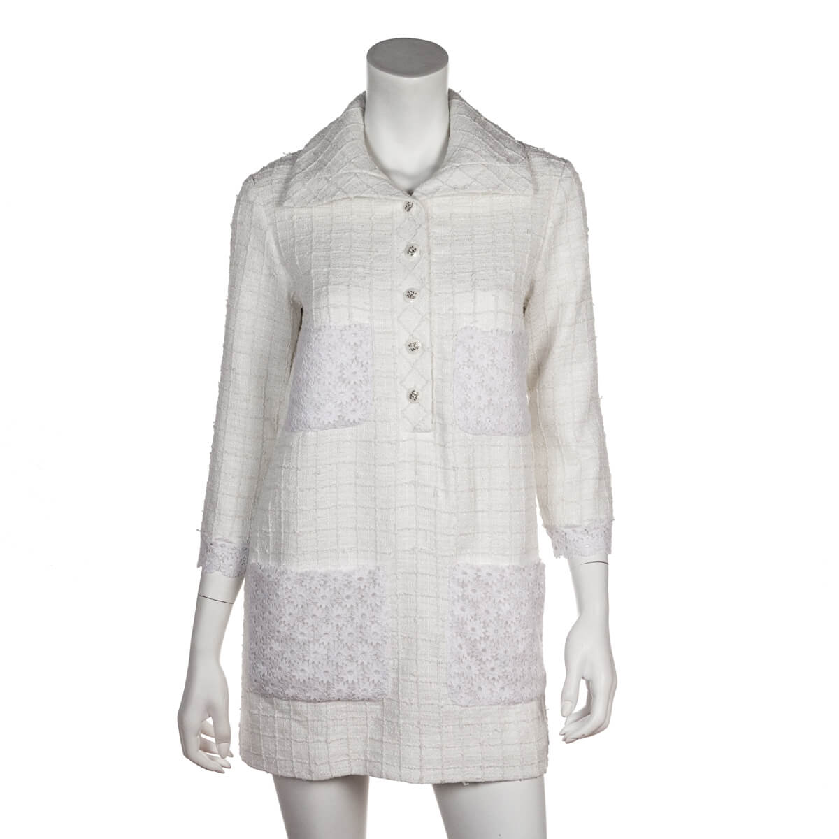 Chanel White Camellia Lace Mini Dress S | FR 38