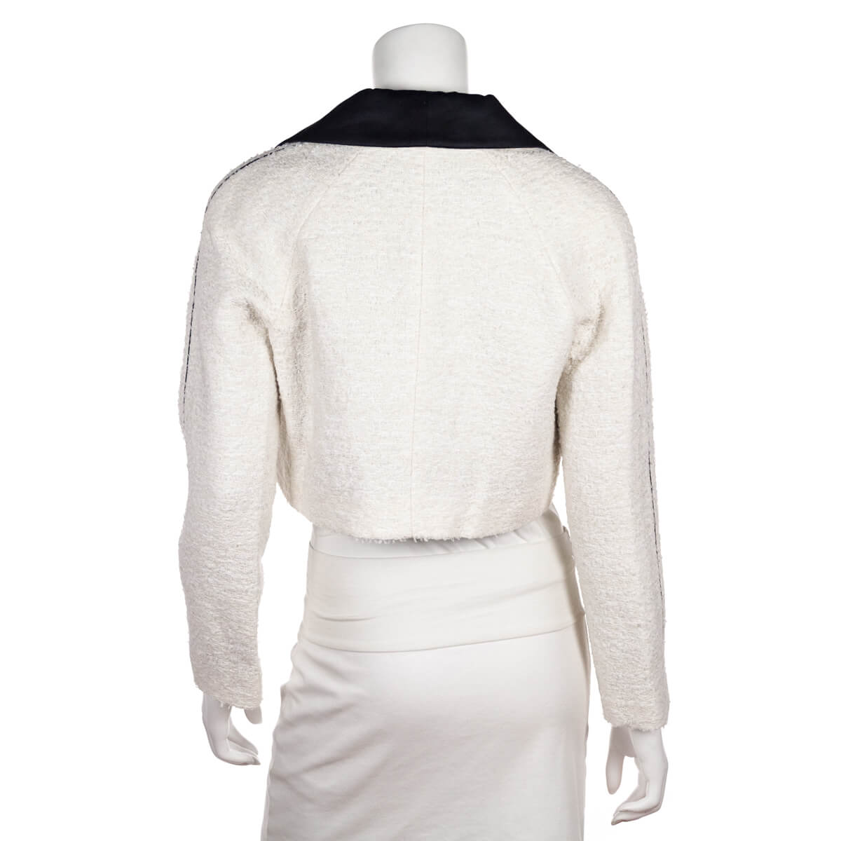 Chanel White & Black Tweed Cropped Jacket Size S | FR 38