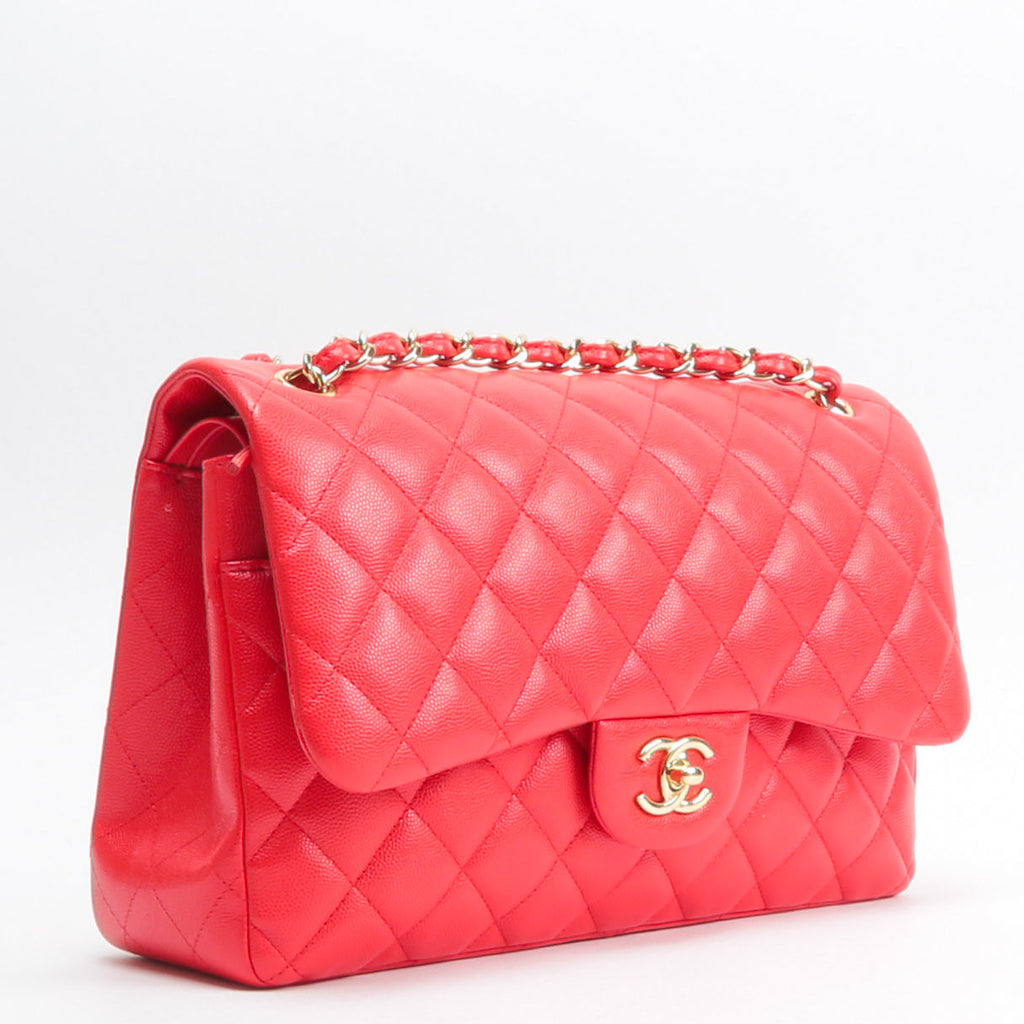 CHANEL Jumbo Double Flap Caviar Red