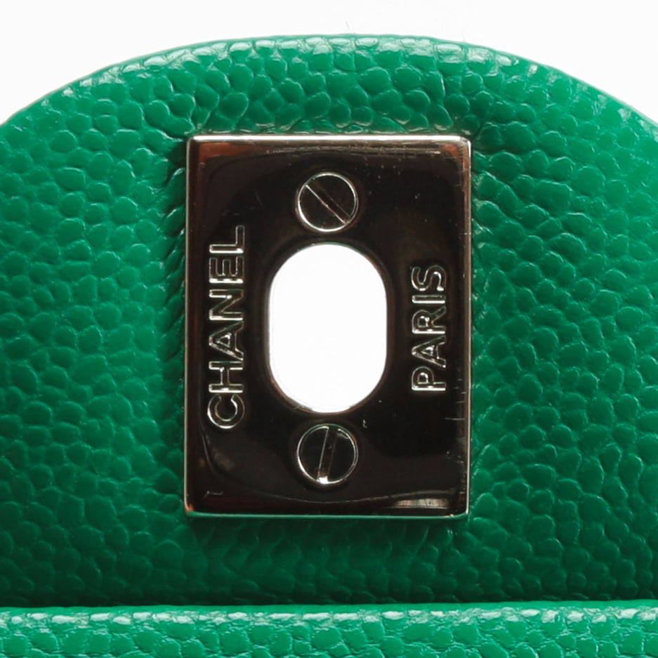 CHANEL Double Flap Medium Quilted Caviar Emerald Green