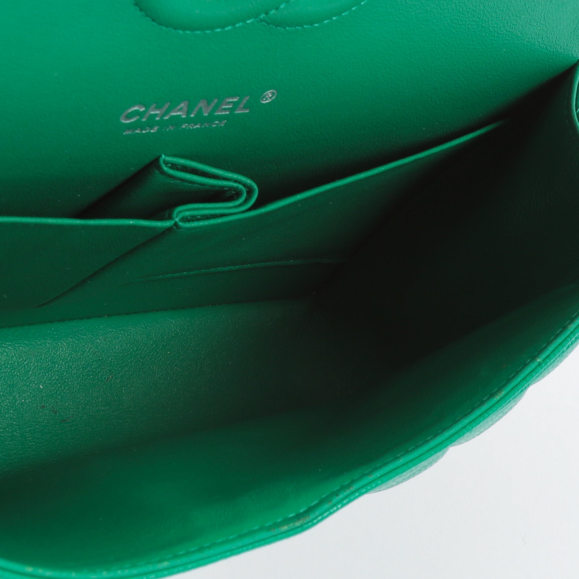 CHANEL Double Flap Medium Quilted Caviar Emerald Green