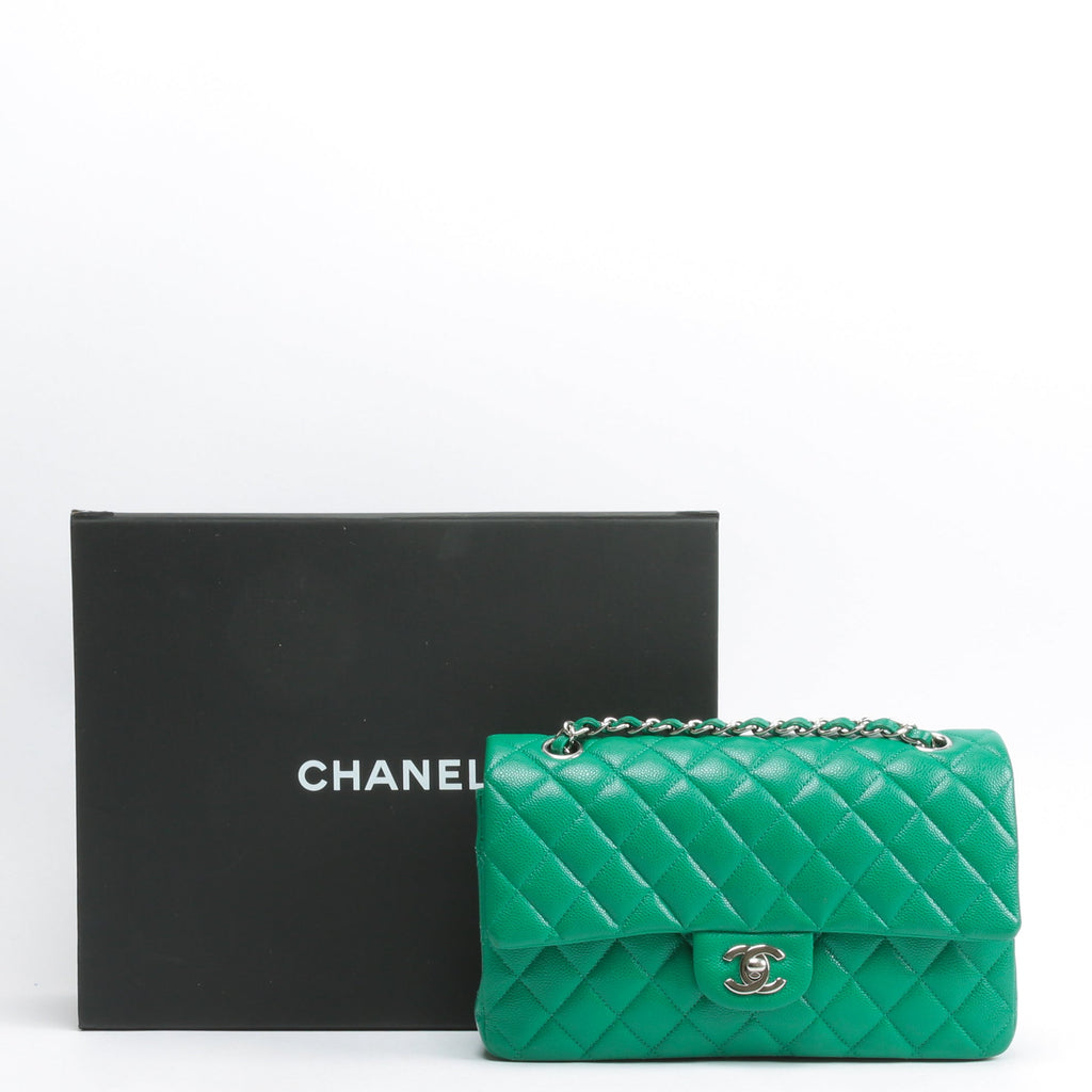 CHANEL Double Flap Medium Quilted Caviar Emerald Green