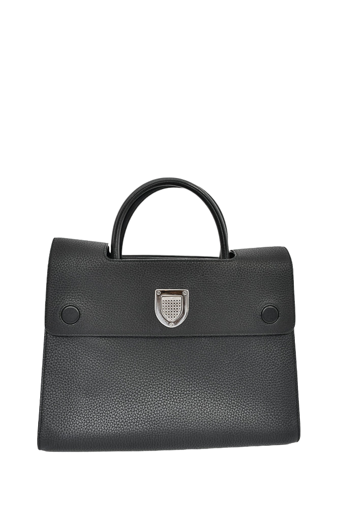 Christian Dior Black Grained Leather Medium 'Diorever' Top Handle Bag with Strap