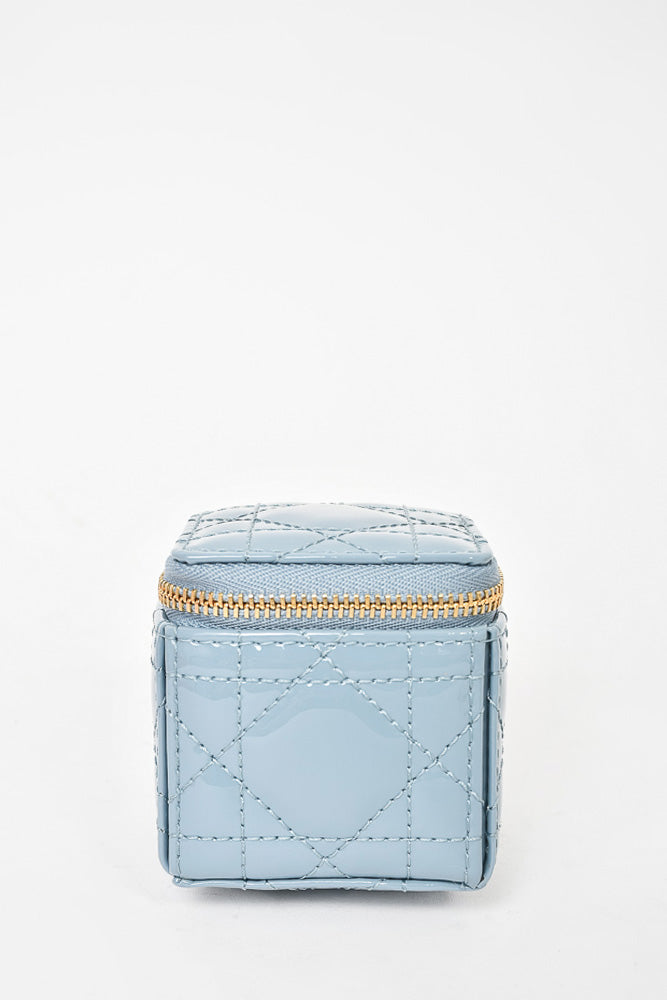 Christian Dior Blue Patent Micro Lady Dior Cube Pouch