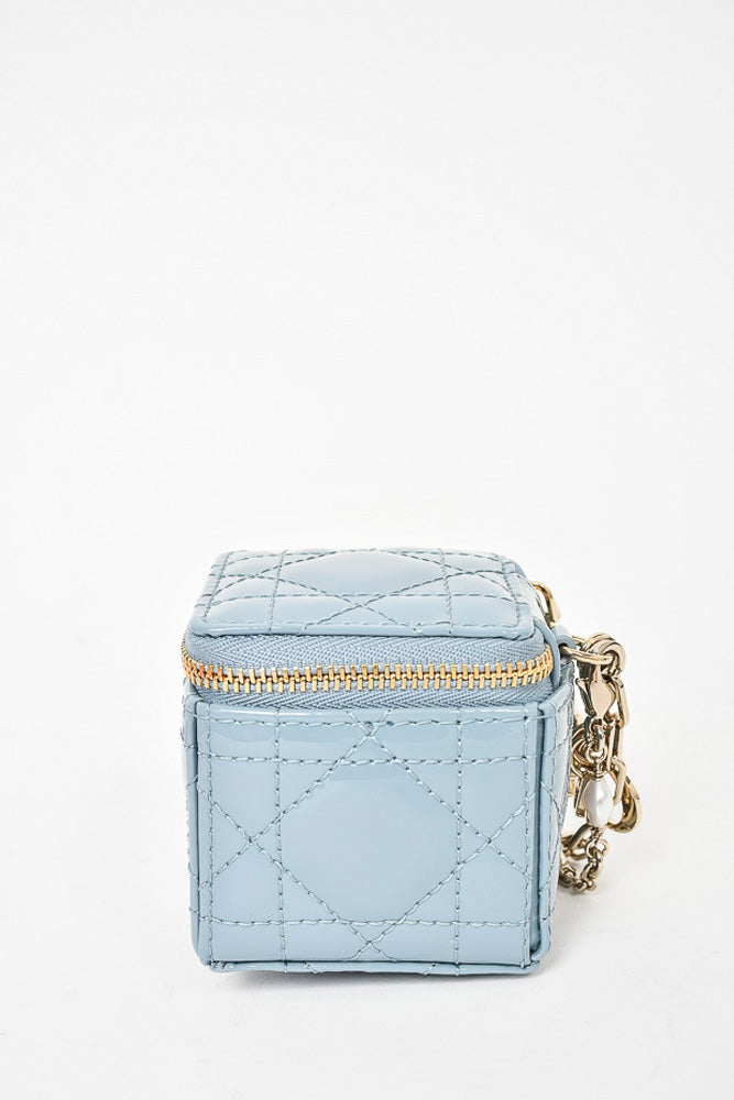 Christian Dior Blue Patent Micro Lady Dior Cube Pouch