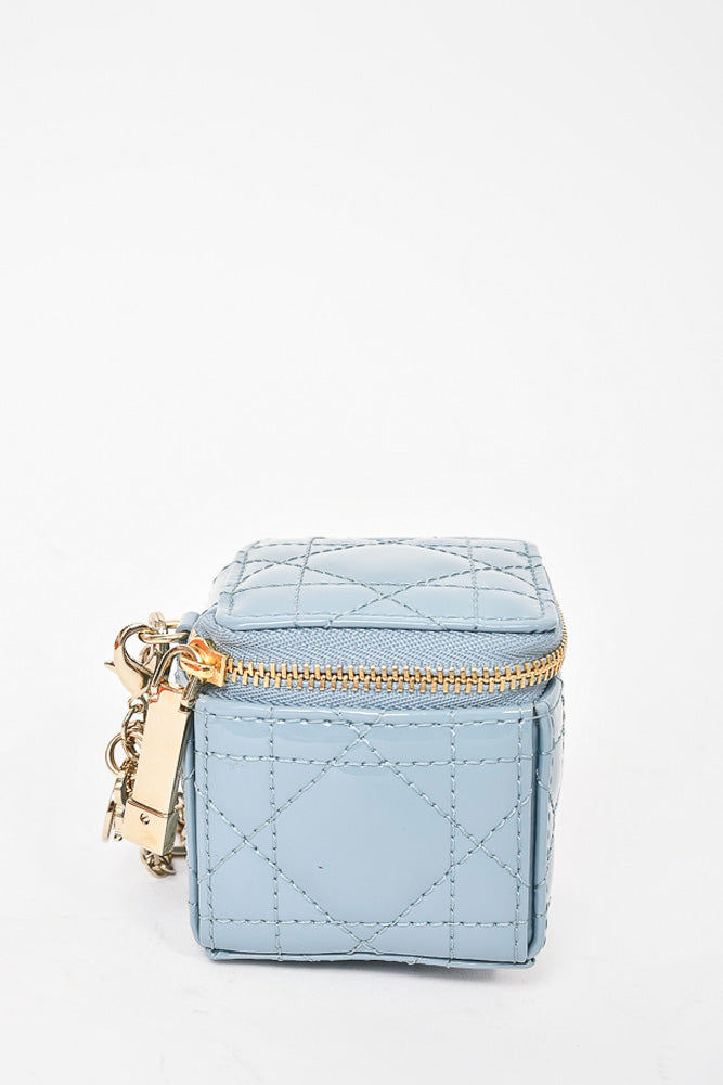Christian Dior Blue Patent Micro Lady Dior Cube Pouch