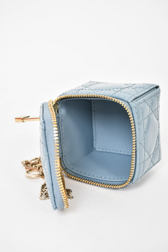 Christian Dior Blue Patent Micro Lady Dior Cube Pouch
