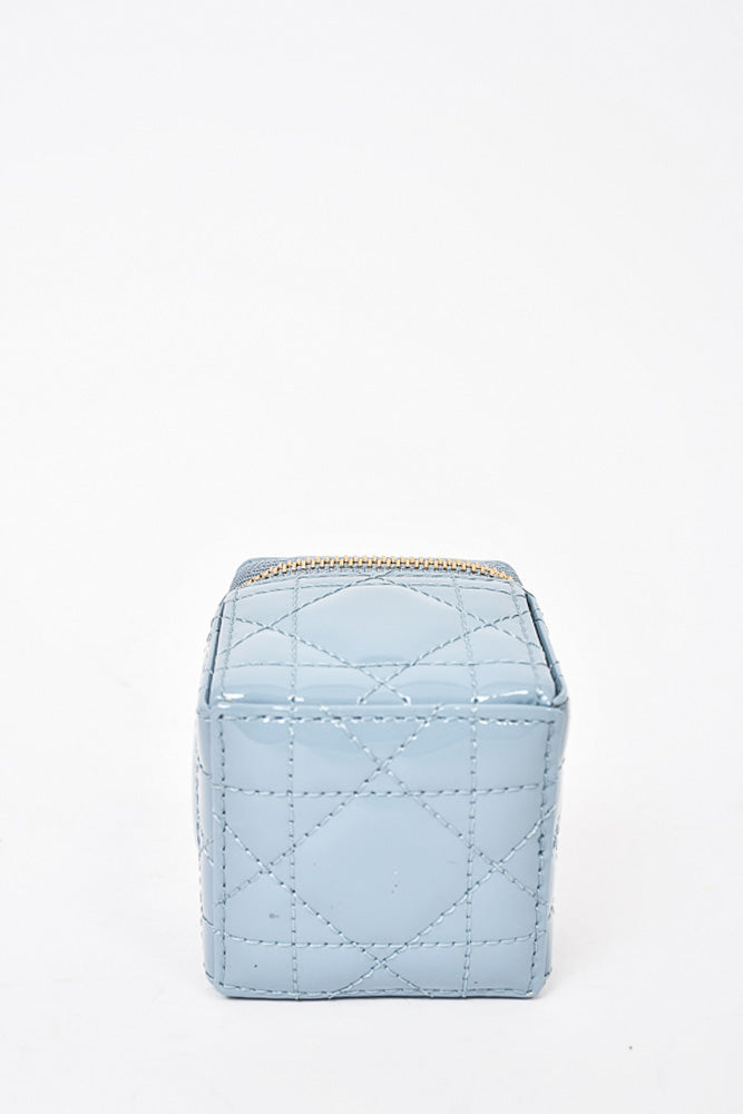 Christian Dior Blue Patent Micro Lady Dior Cube Pouch