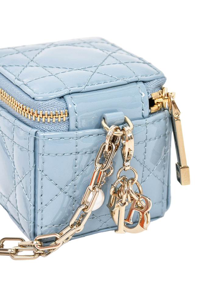 Christian Dior Blue Patent Micro Lady Dior Cube Pouch