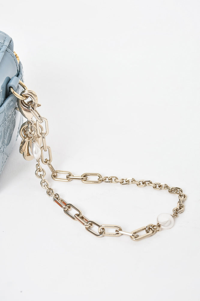 Christian Dior Blue Patent Micro Lady Dior Cube Pouch