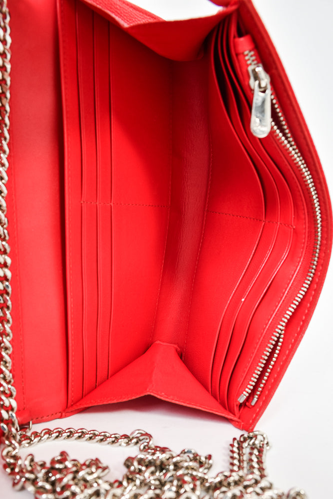 Christian Dior Red Grained Leather Diorama Clutch with Chain