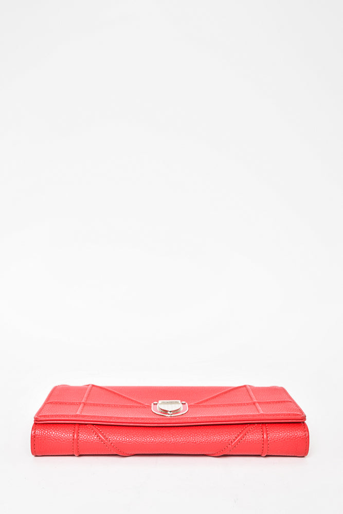 Christian Dior Red Grained Leather Diorama Clutch with Chain