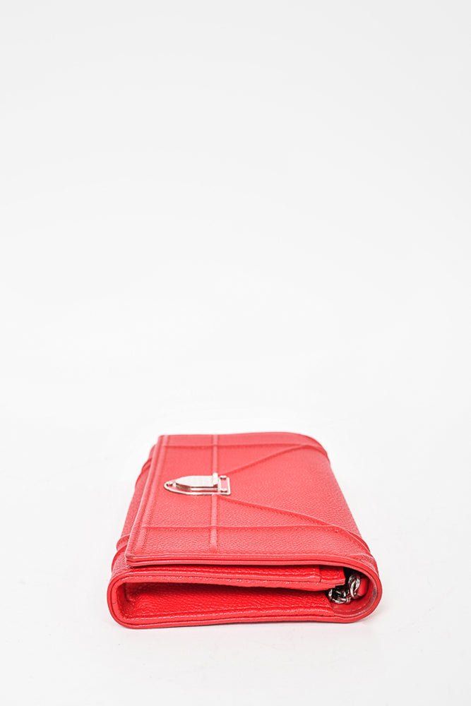 Christian Dior Red Grained Leather Diorama Clutch with Chain