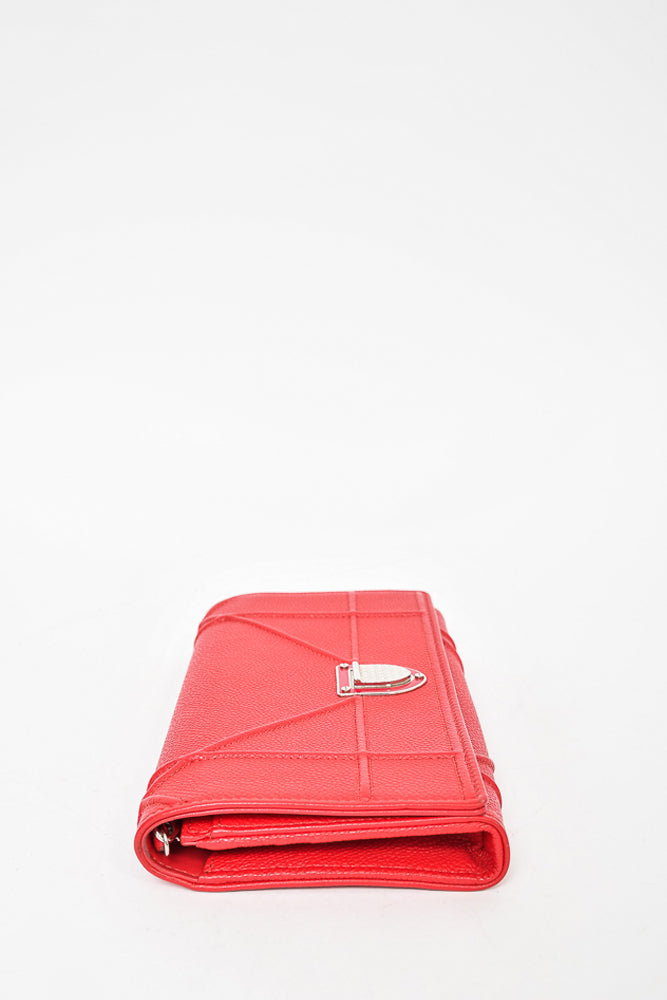 Christian Dior Red Grained Leather Diorama Clutch with Chain