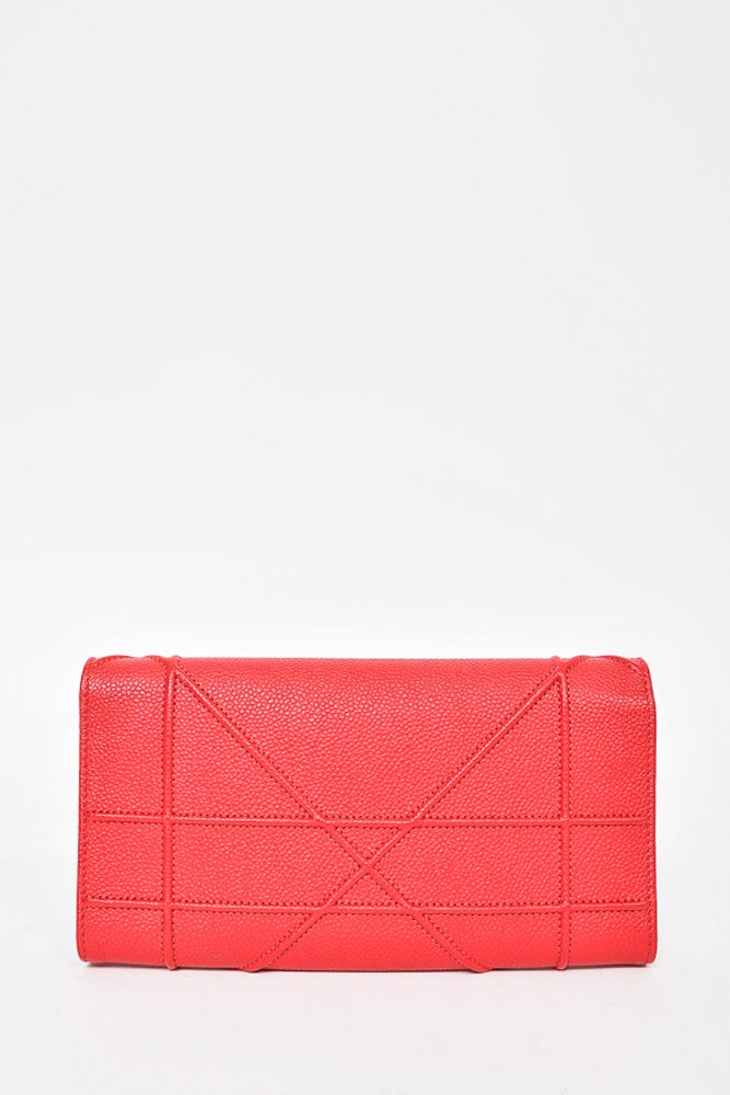 Christian Dior Red Grained Leather Diorama Clutch with Chain