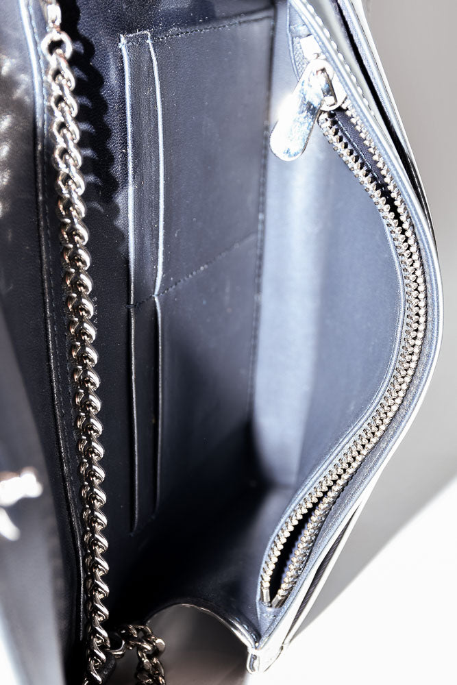 Christian Dior Silver Metallic Leather Micro Diorama Chain Bag