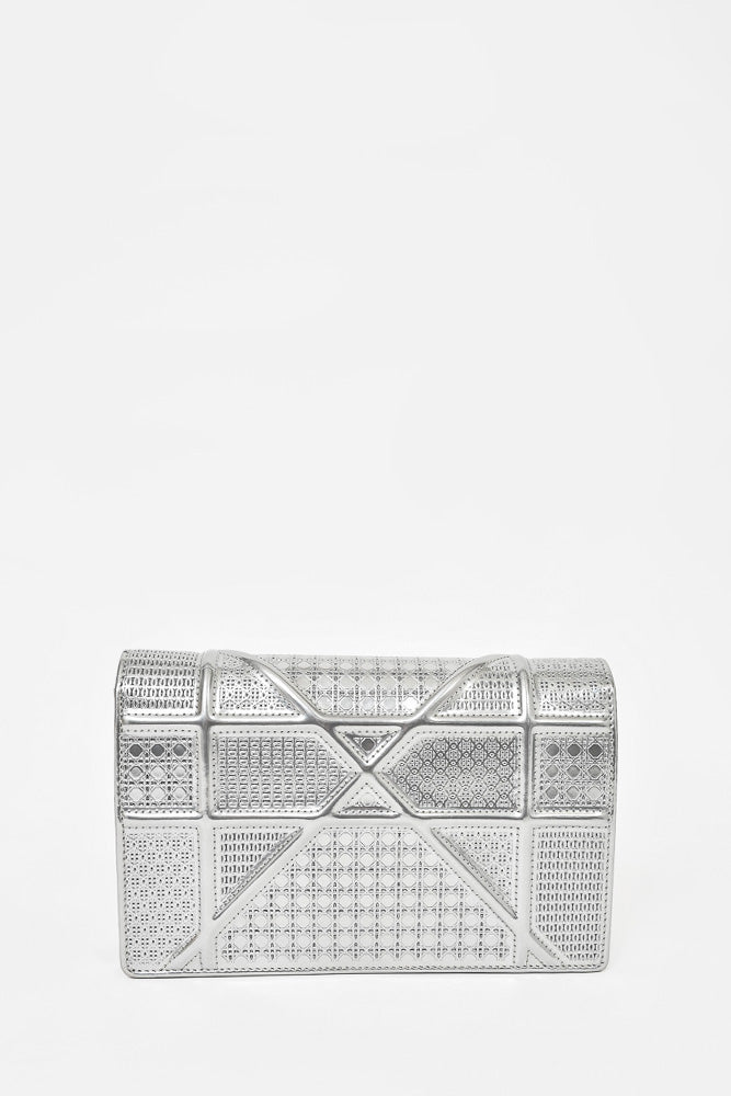 Christian Dior Silver Metallic Leather Micro Diorama Chain Bag