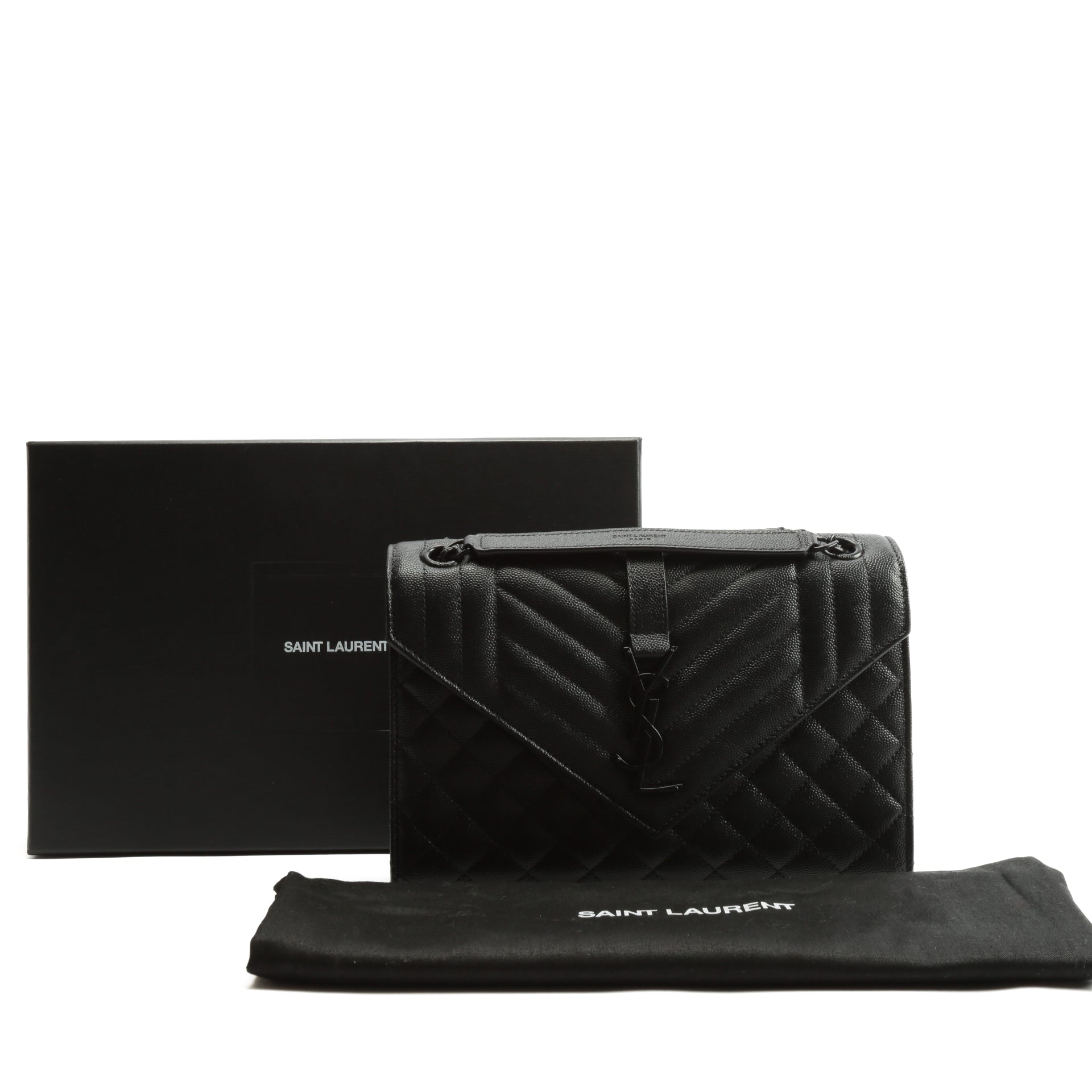 SAINT LAURENT Medium Envelope Monogram Matelasse Chain Bag- Black