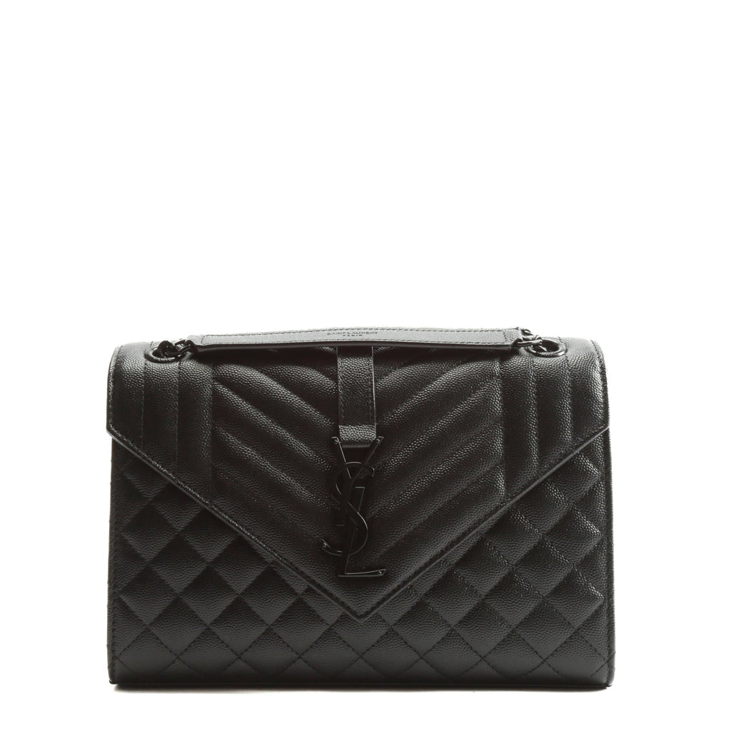SAINT LAURENT Medium Envelope Monogram Matelasse Chain Bag- Black